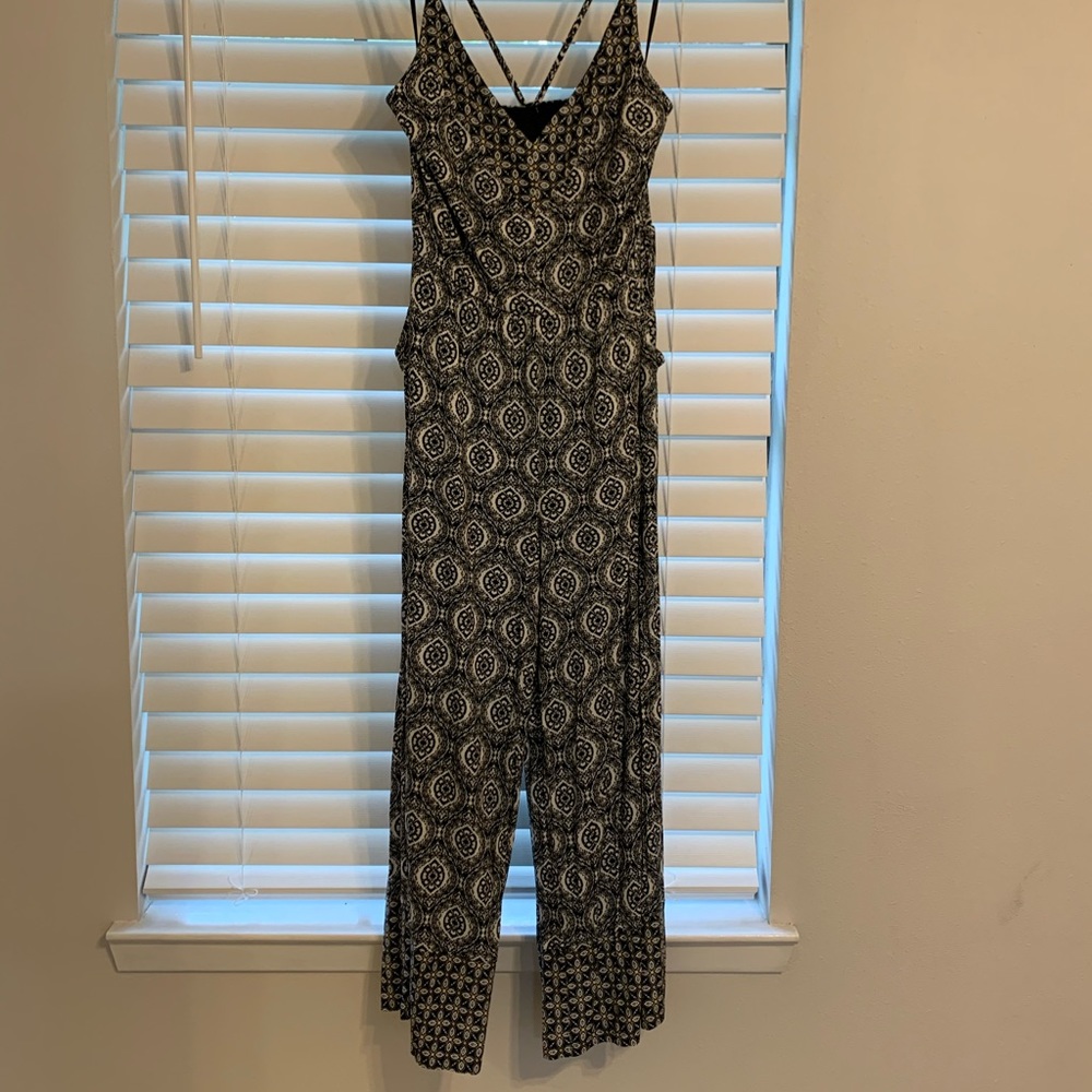 LOFT Black and White Patterned Jumpsuit